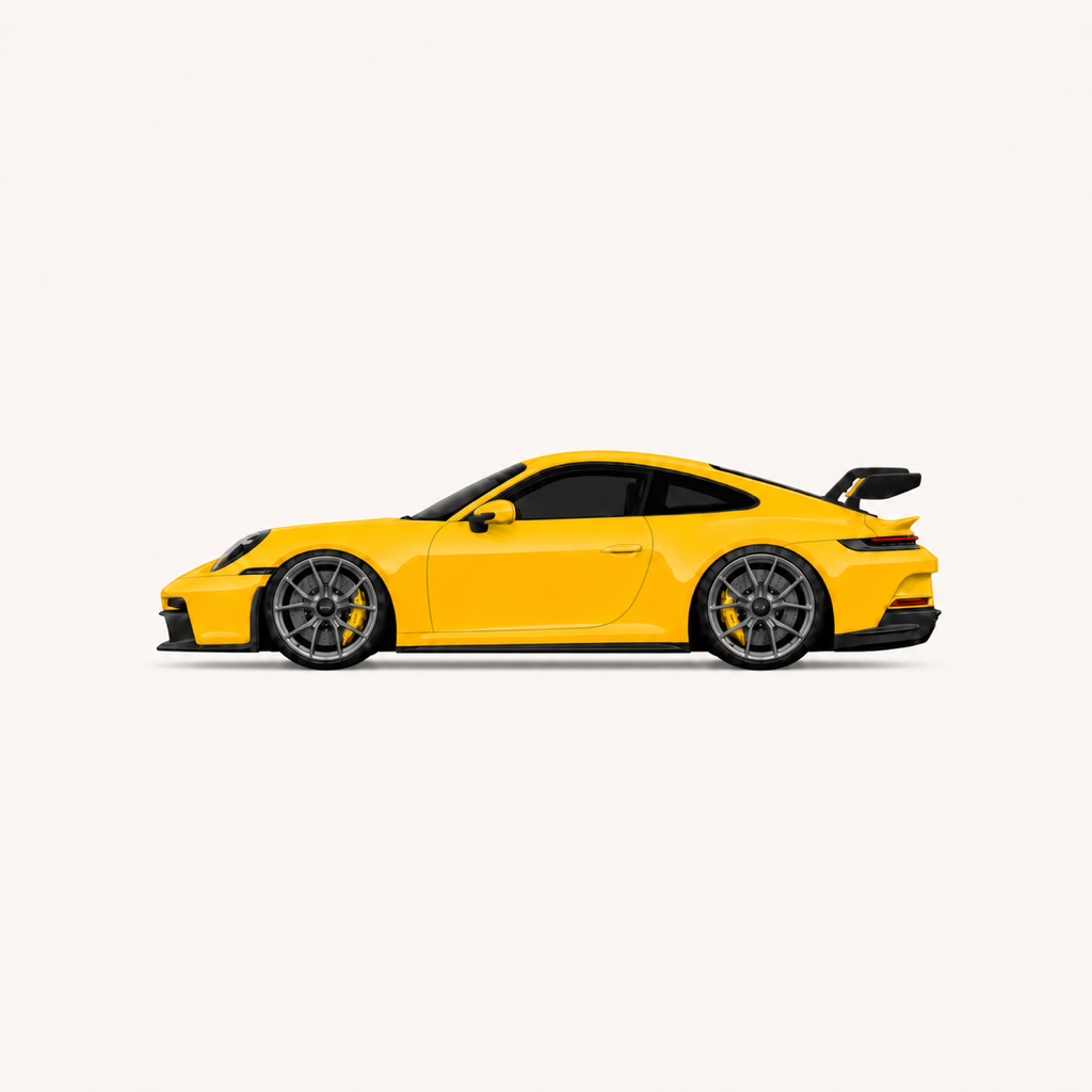 Yellow Porsche 911 GT3 in profile
